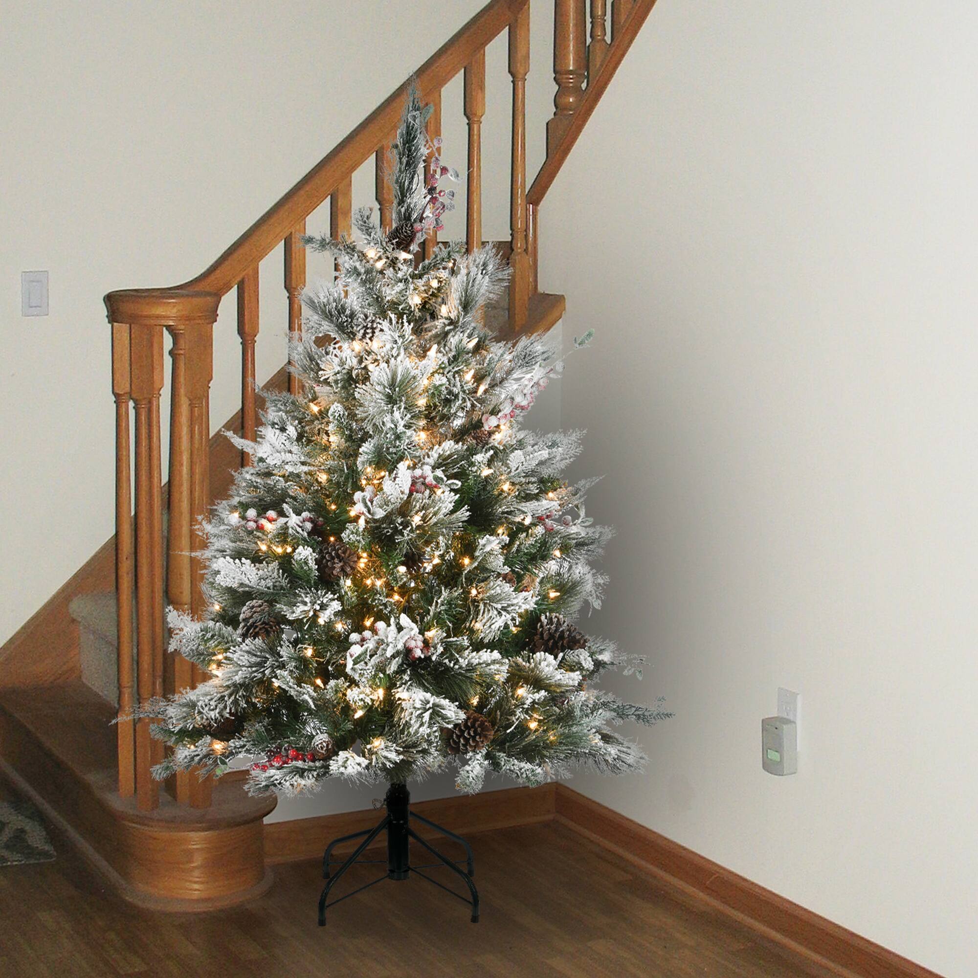 4.5ft. Pre-Lit Snowy Bedford Pine Artificial Christmas Tree, Clear Lights